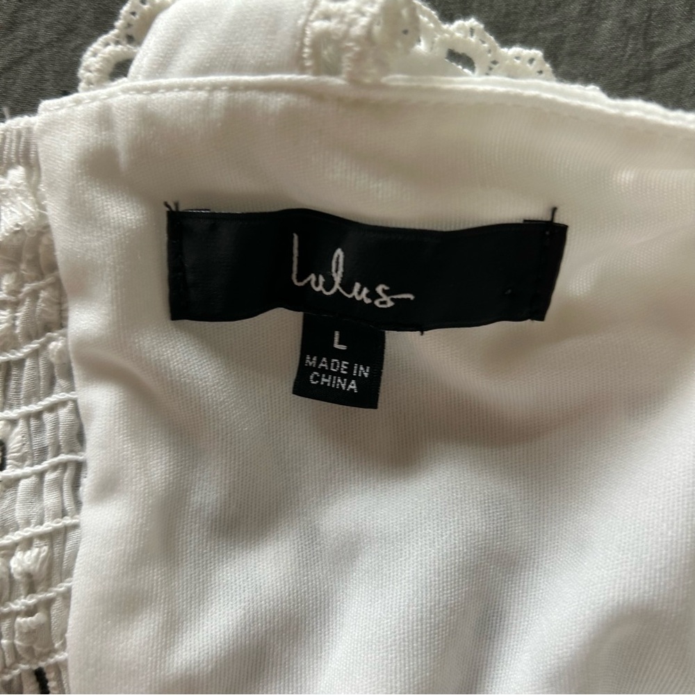 LuLus Sweetest Angel Ivory Eyelet Embroidered Tie-Front Jumpsuit. Size Large. - Picture 6 of 13